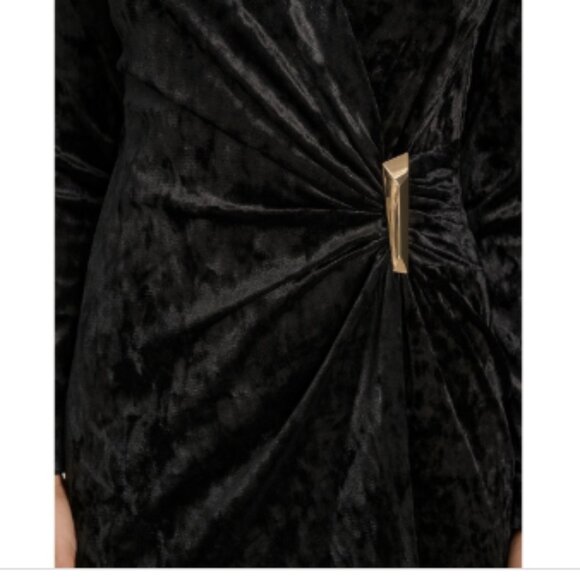 Calvin Klein Women's Velvet Embellished V-Neck Sheath Dress - Black - Picture 2 of 4